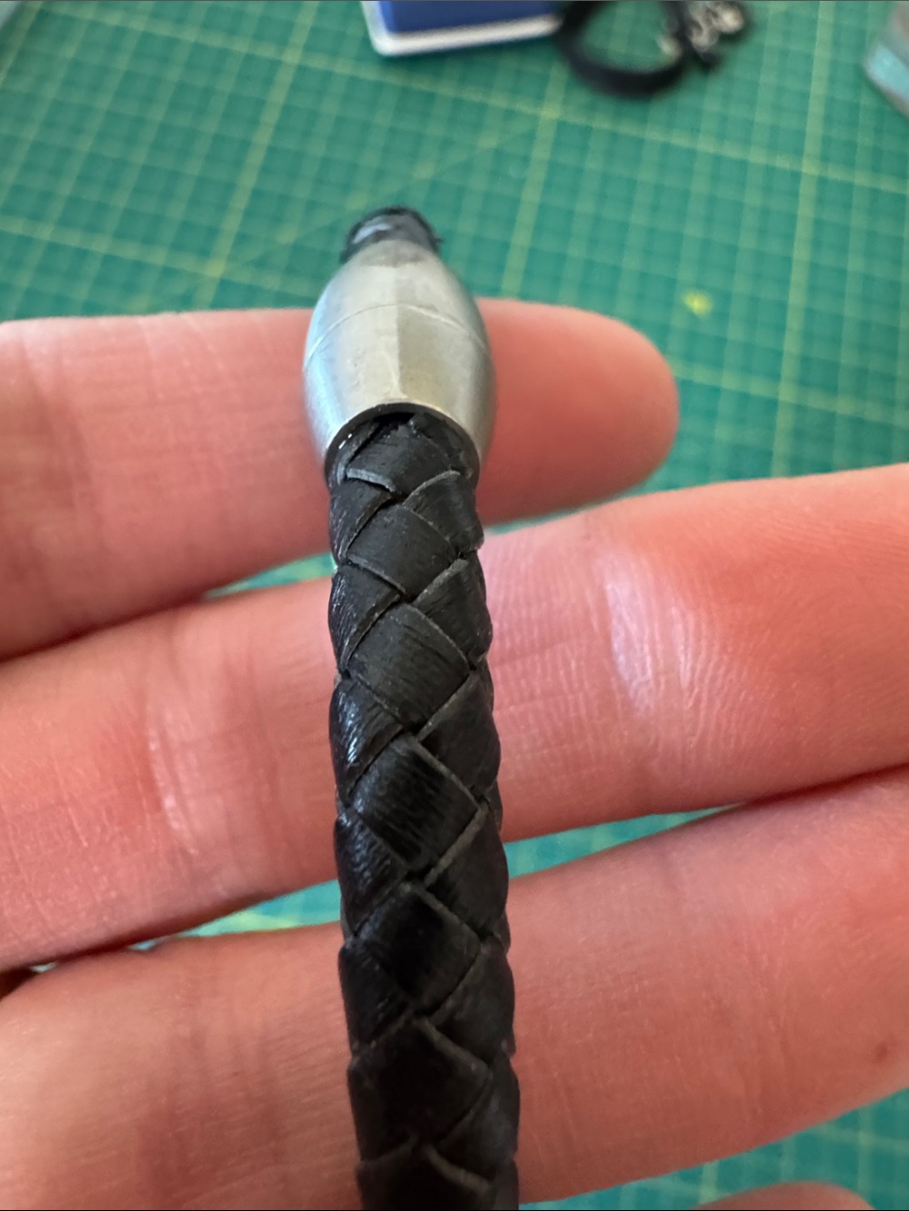 Braided Black Leather Bracelet with Silver Accents - Picture 5 of 5